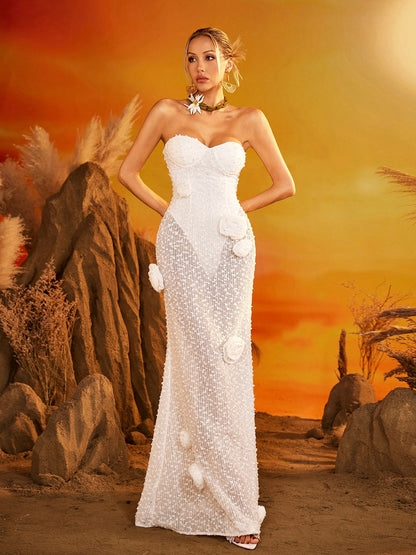 Evrythos Strapless Flower Maxi Dress