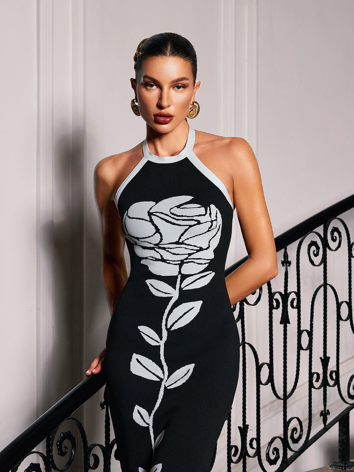 Gifford Halterneck Flower Bandage Midi Dress