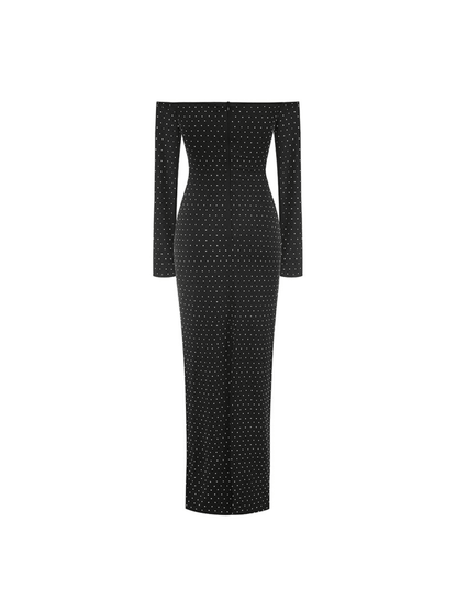 Hedwig Off Shoulder Rhinestone Cutout Maxi Dress