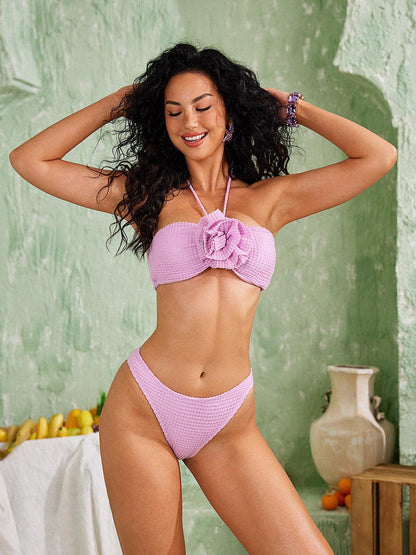 Jojo Seersucker Flower Bikini Three Piece Set