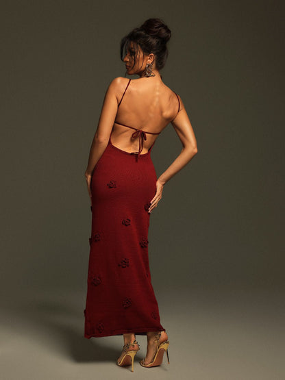 Lekeisha Spaghetti Flower Knitted Maxi Dress