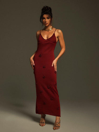 Lekeisha Spaghetti Flower Knitted Maxi Dress