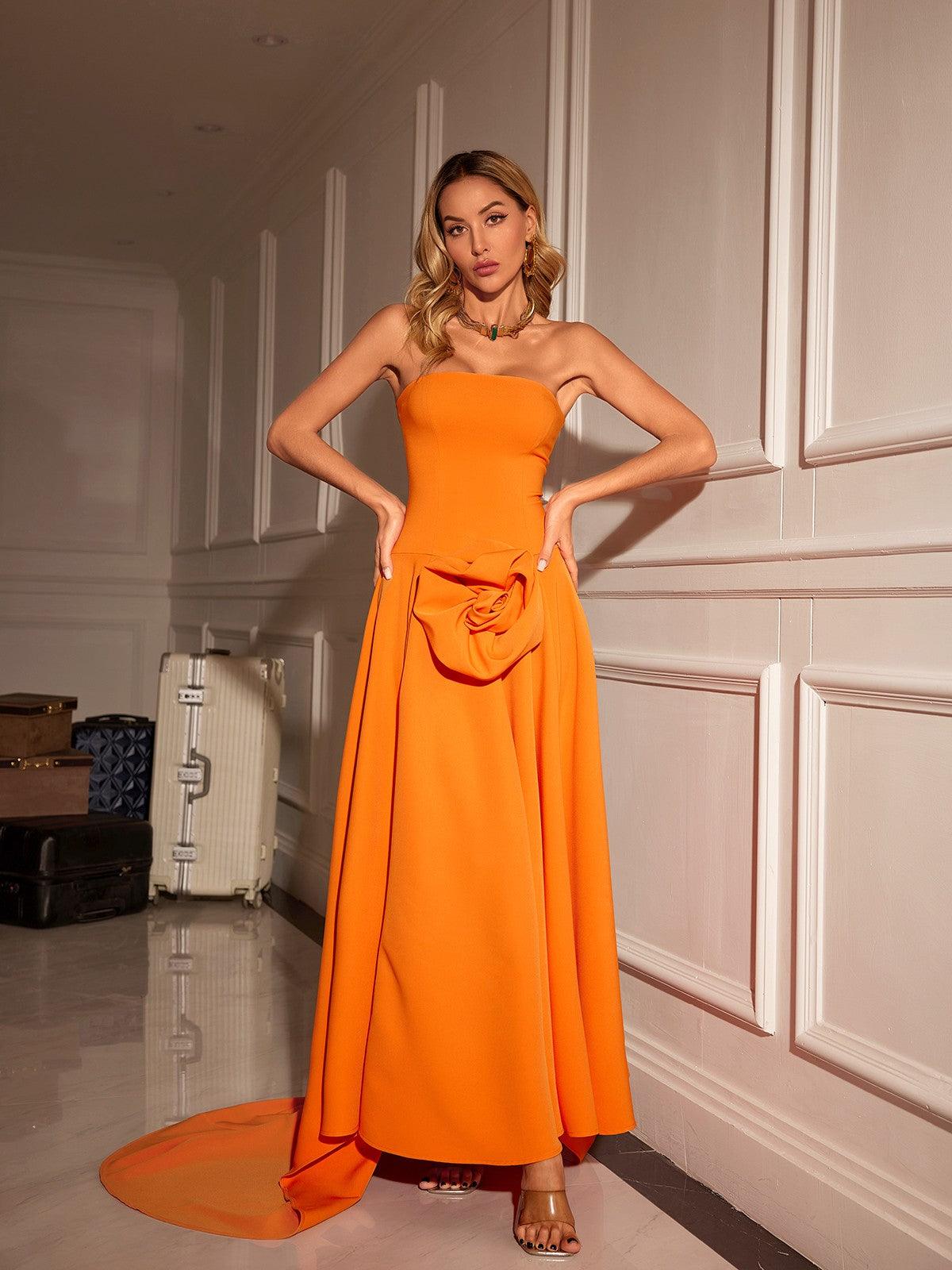 Mariano Strapless Flower Maxi Dress