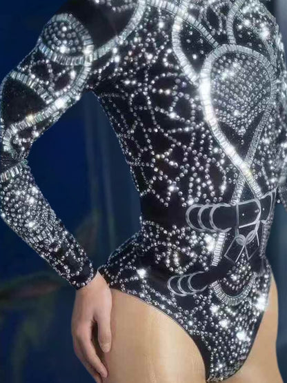 Myxandor High Neck Rhinestone Bodysuit