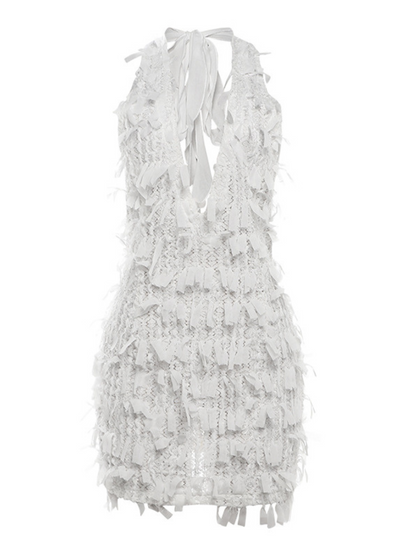 Osanya Plunge Neck Fringe Mini Dress