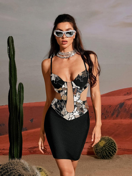 Penrose Acrylic Bandage Mini Dress