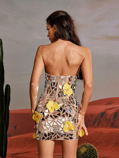 Starla Flower Acrylic Embellished Mini Dress