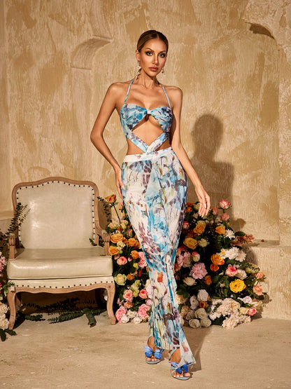 Ulyxar Halterneck Floral Maxi Dress