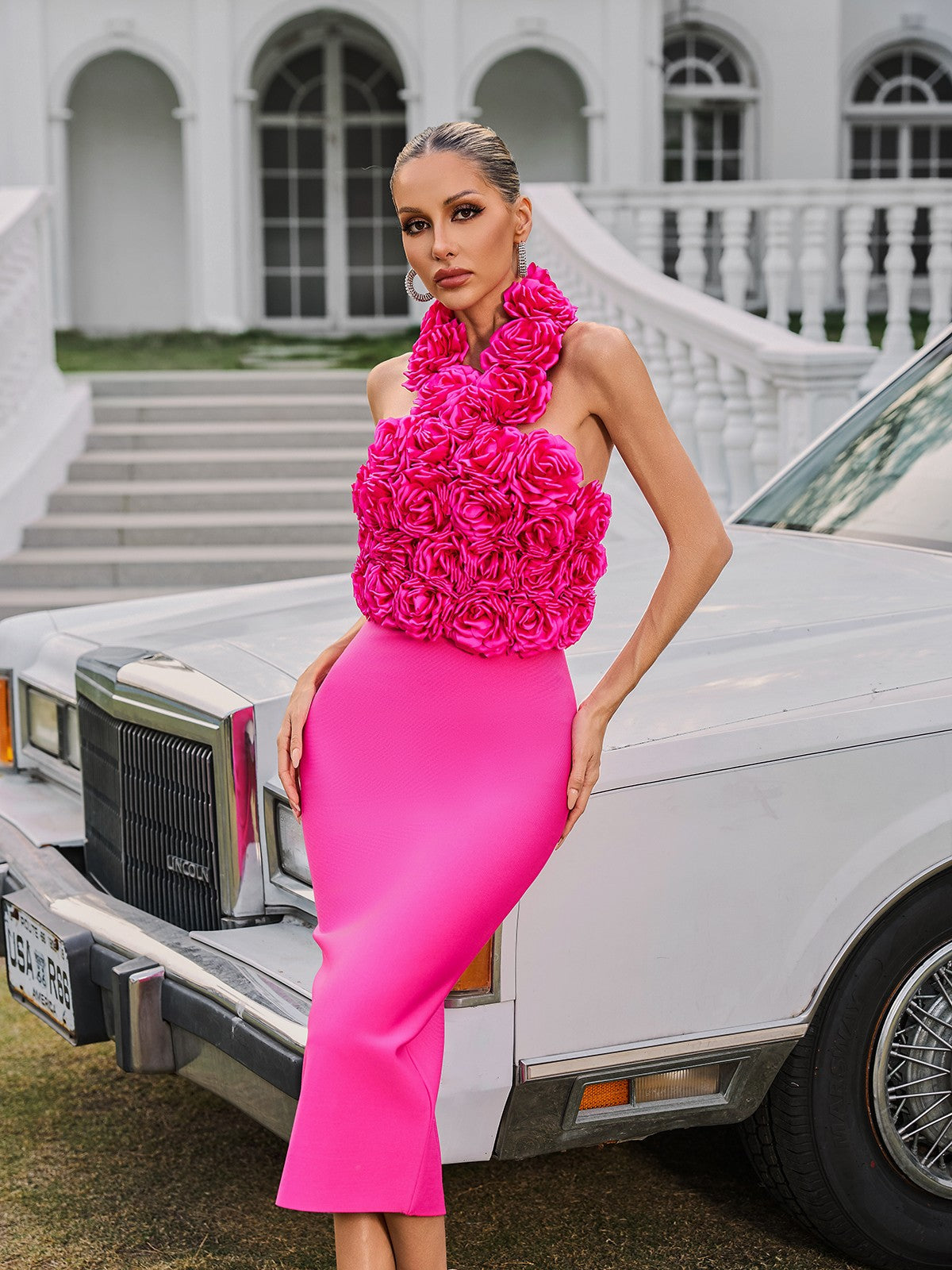 Wryssa Halterneck Flower Bandage Midi Dress