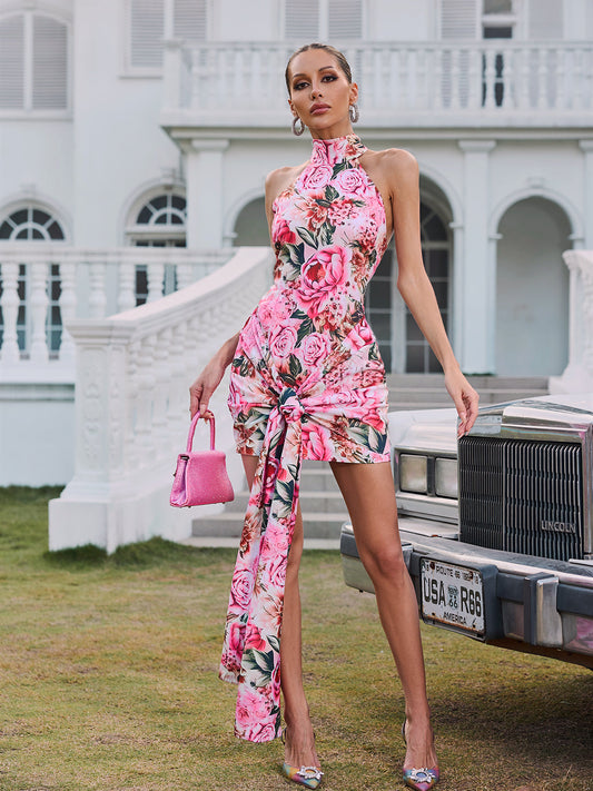 Wyvanna Halterneck Floral Twisted Mini Dress