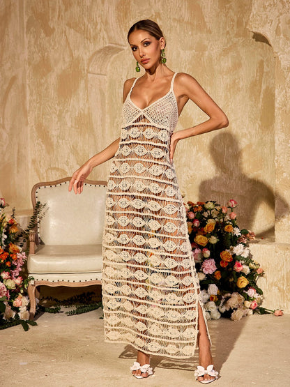 Yxalira Spaghetti Cutout Knitted Maxi Dress