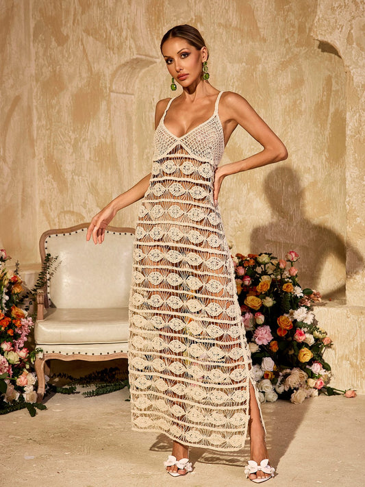 Yxalira Spaghetti Cutout Knitted Maxi Dress