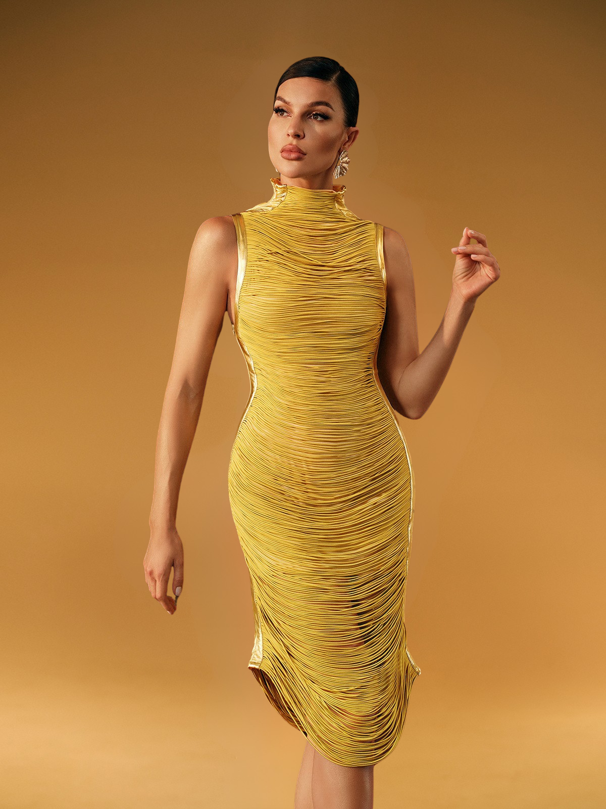Zulekha High Neck Fringe Midi Dress