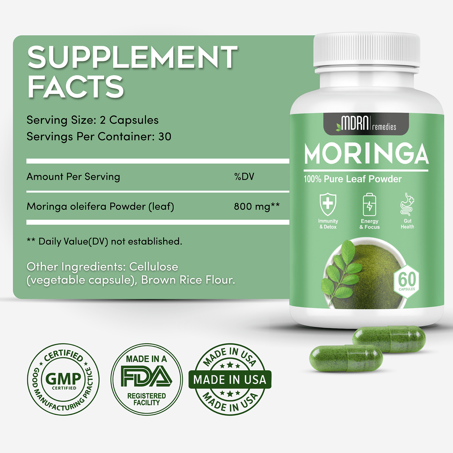 Pure Moringa Powder Capsules